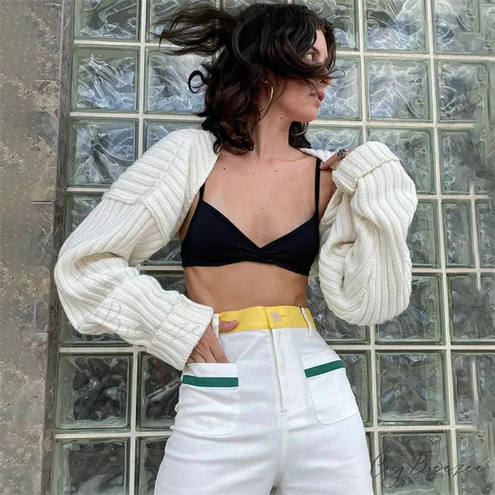 Y2K Drop Shoulder Crop Top Knit Cardigan cardigans-241228