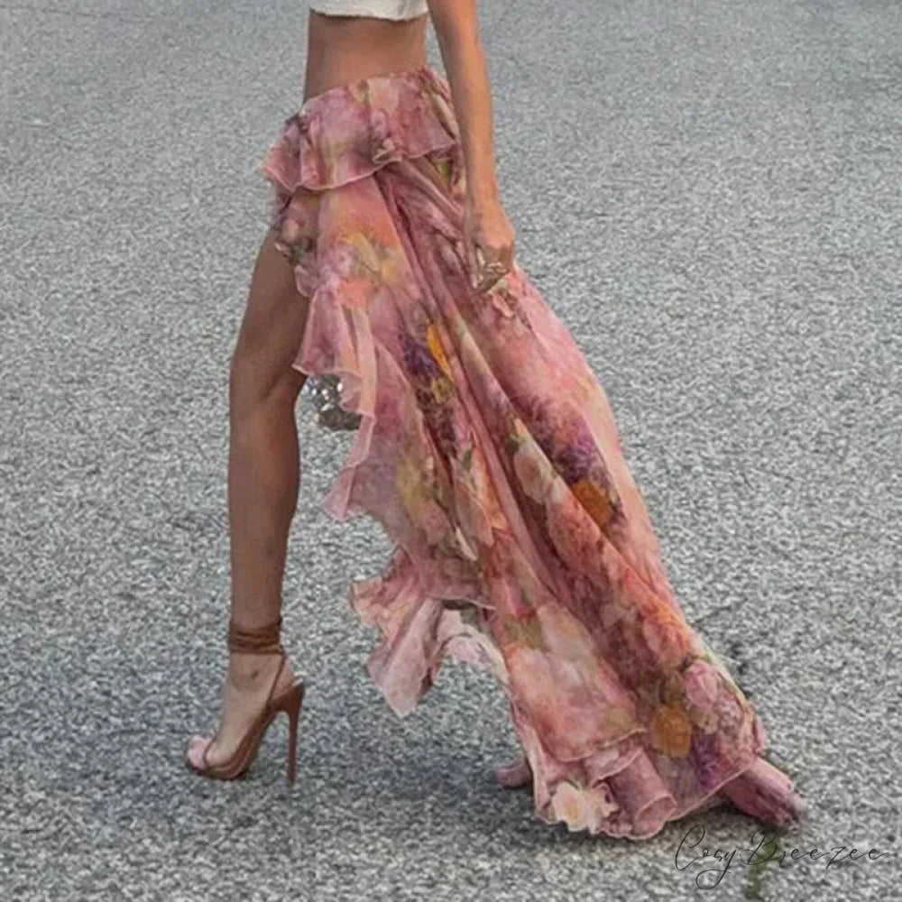 Y2K Floral Printed Low Waist Lace Holiday Skirt skirt-250126