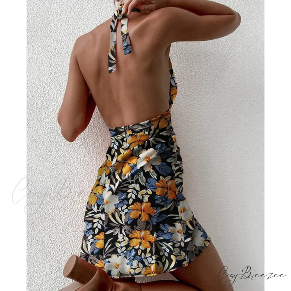 Y2K Floral Sleeveless Halter Neck Backless Dress floraldress-250126