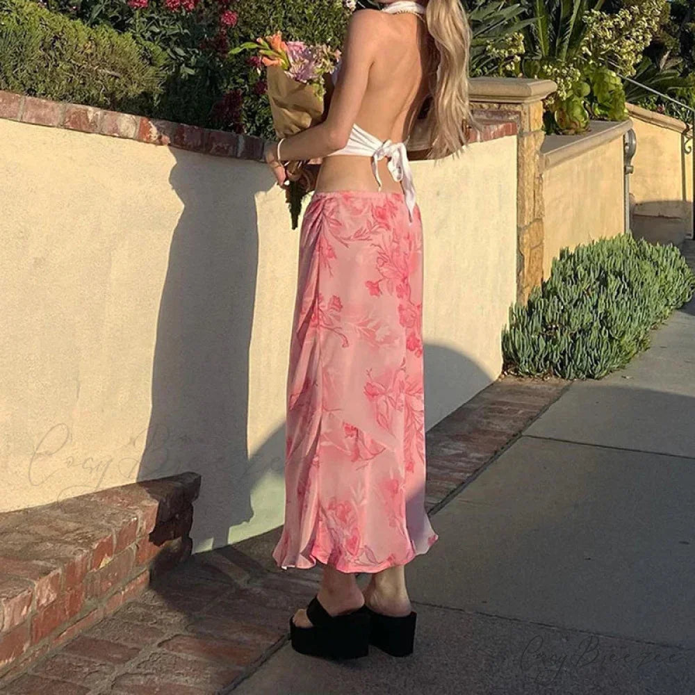 Y2K Floral Straight Leg Loose Slim Low Waist Summer Skirt skirt-250126