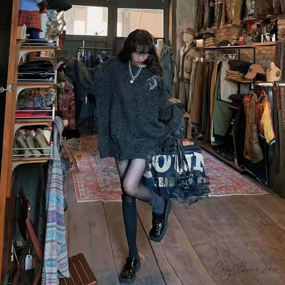 Y2K Gothic Hole Vintage Oversized Sweater swraters-241228