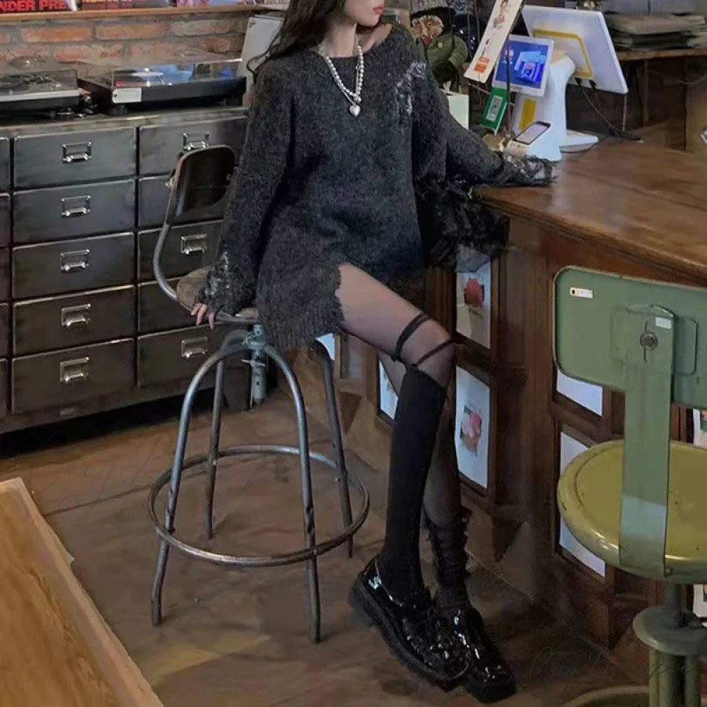Y2K Gothic Hole Vintage Oversized Sweater swraters-241228