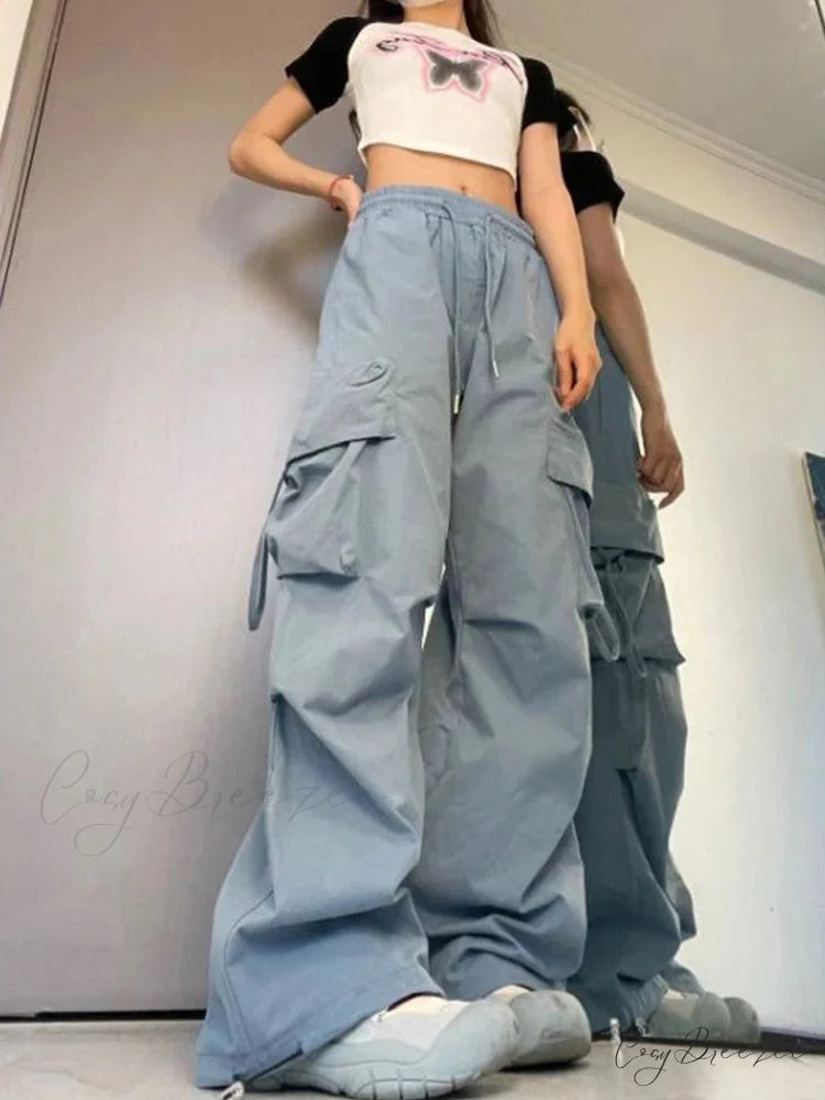Y2K High Waist Cargo Baggy Pants Blue / S pants-241228