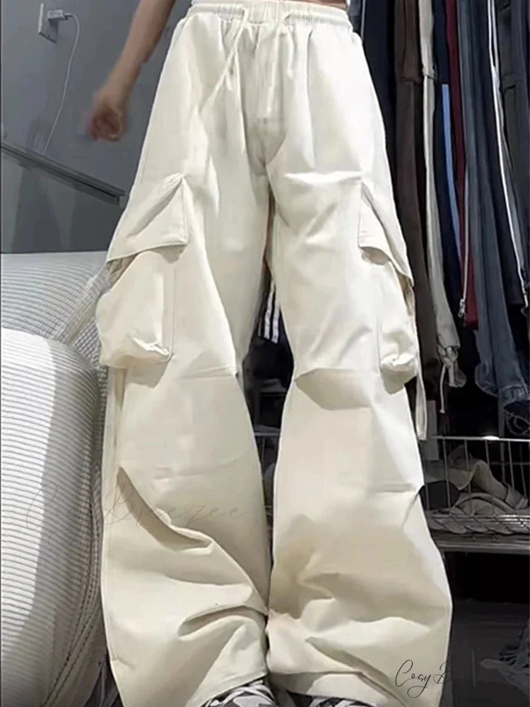 Y2K High Waist Cargo Baggy Pants WHITE / S pants-241228