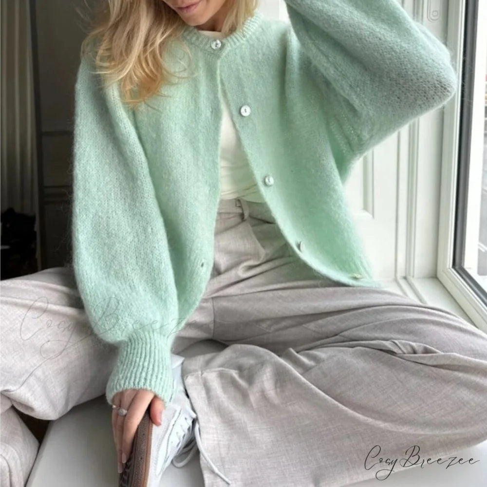 Y2K Long Sleeve Pullover Knit Casual Cardigan green / S cardiagn-250126