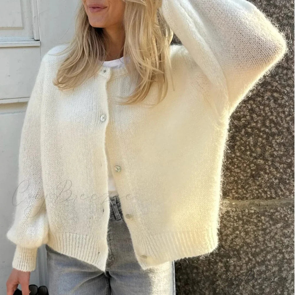 Y2K Long Sleeve Pullover Knit Casual Cardigan white / S cardiagn-250126