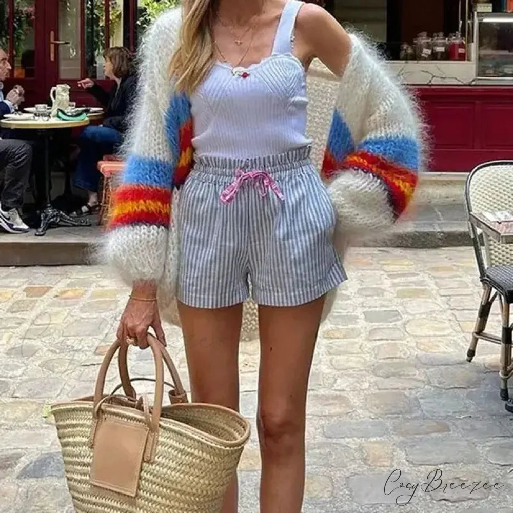 Y2K Open Front Loose Stripe Cardigan cardigans-241228