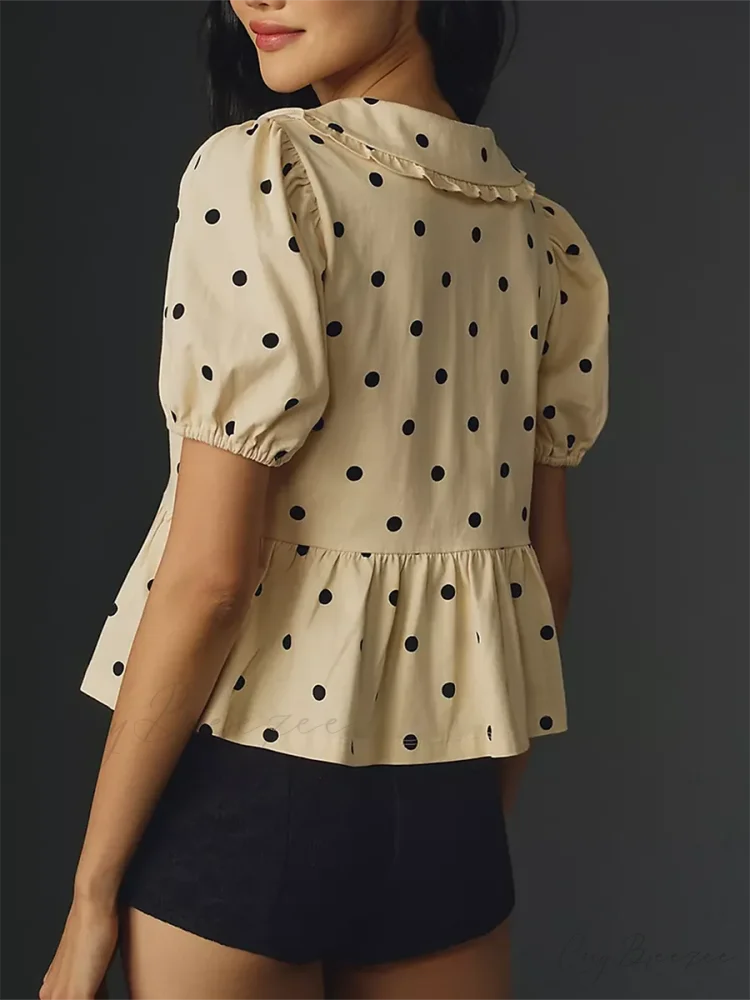 Y2K Peplum Ruffle Plaid Shirt blouse-250223