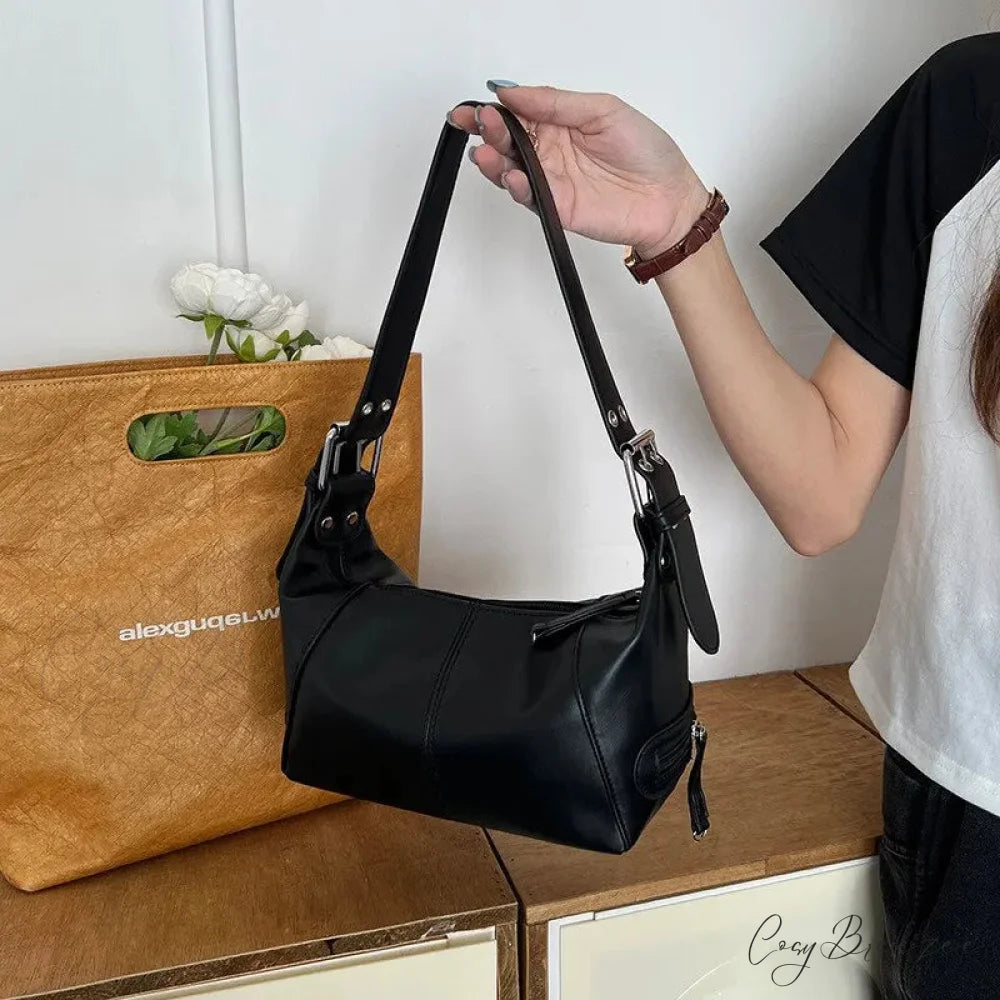 Y2K Style Trendy Motorcycle Shoulder Bag SB370-Black shoulder-250126