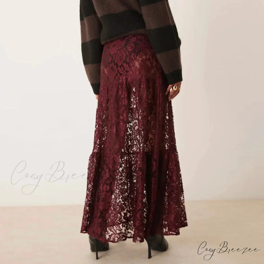 Y2K Vintage Floral Lace Sheer High Waist Skirt skirt-250126