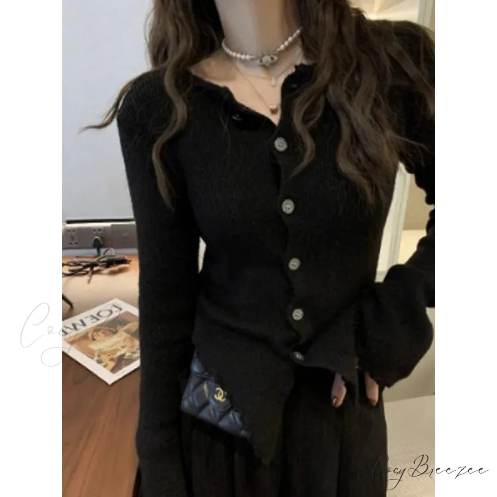 Y2k Vintage Grey Harajuku Long Sleeve Slim Casual Cardigan
