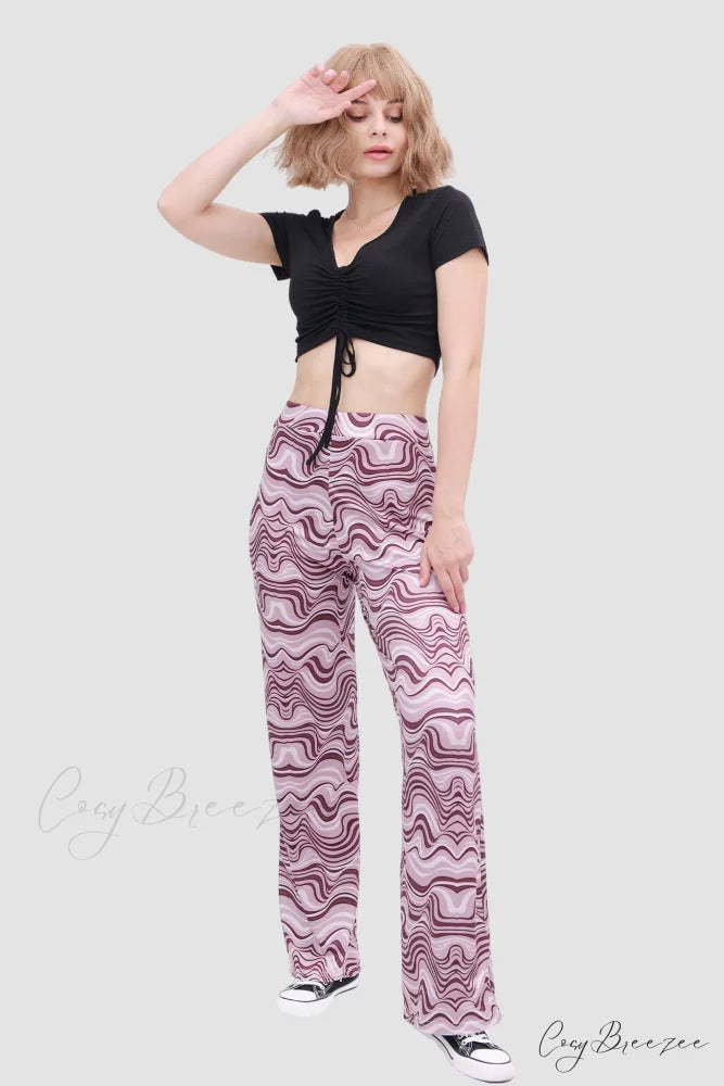 Yoga Water Pants Flared with Ripple Design Purple / M