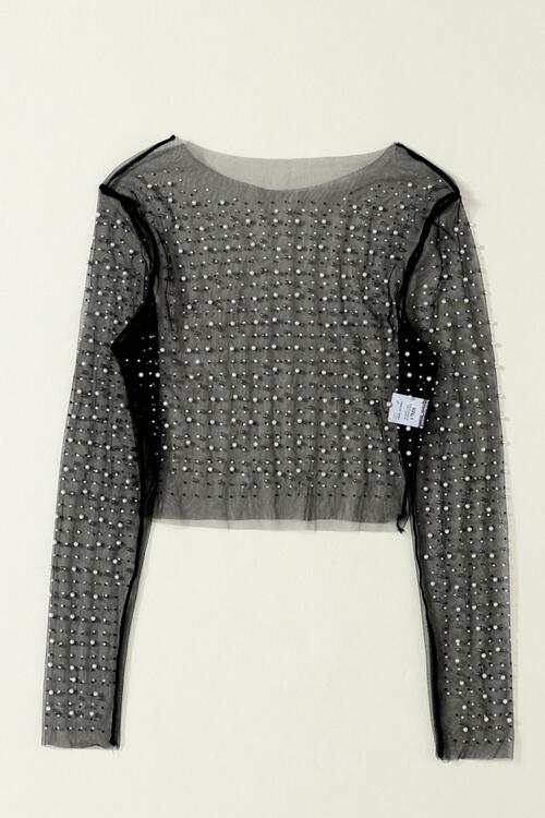 Long Cropped with Pearl Top Mesh Sleeves