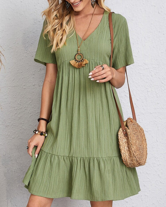 Short Sleeve Solid Color Dress