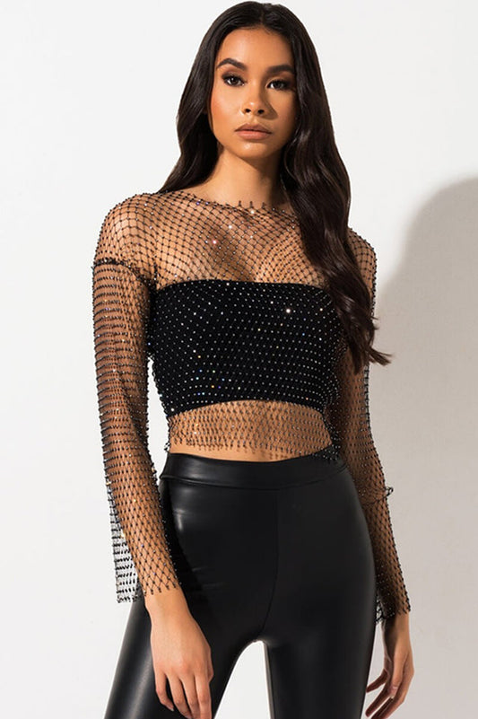 Black Stone Stylish Mesh Blouse