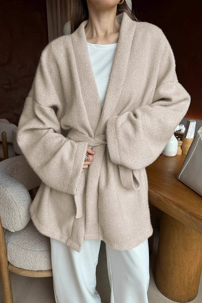 Vintage Tie-Waist Wool Blend Midi Coat