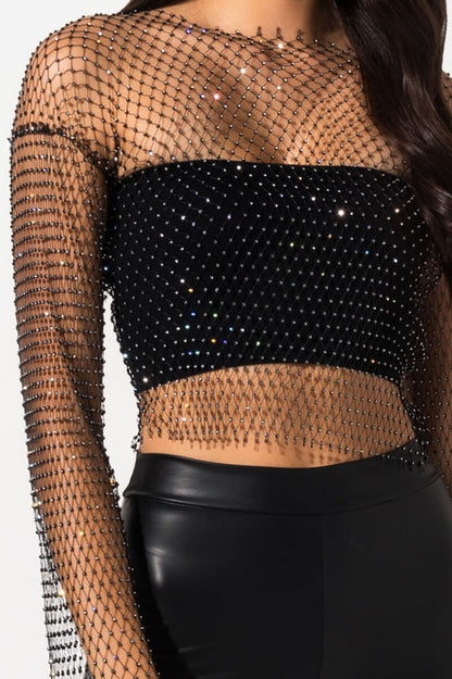 Black Stone Stylish Mesh Blouse