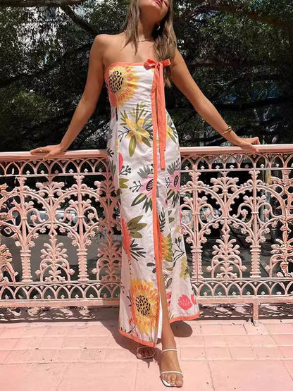 Summer Sexy Split Charming Wrap Printed Dresses