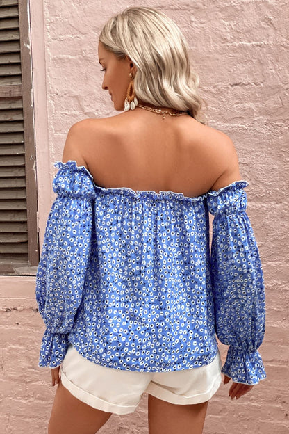 Shoulder Patterned with Off Blouse Frill Trim