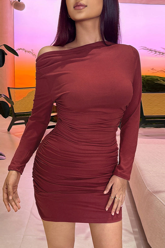Asymmetrical Ruched Off-Shoulder Bodycon Party Dress