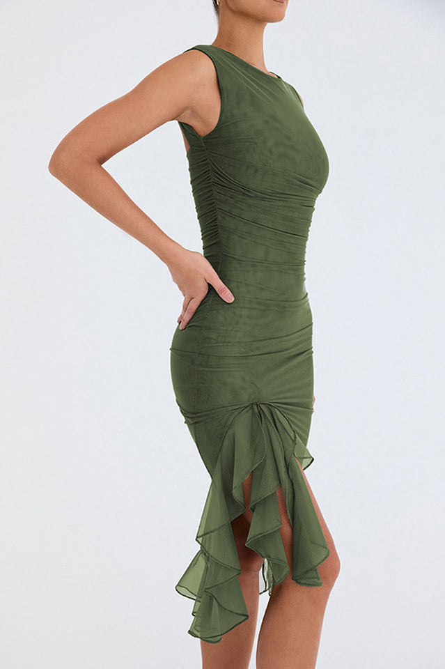 Bay Leaf Stylish Ruffle Midi Dress