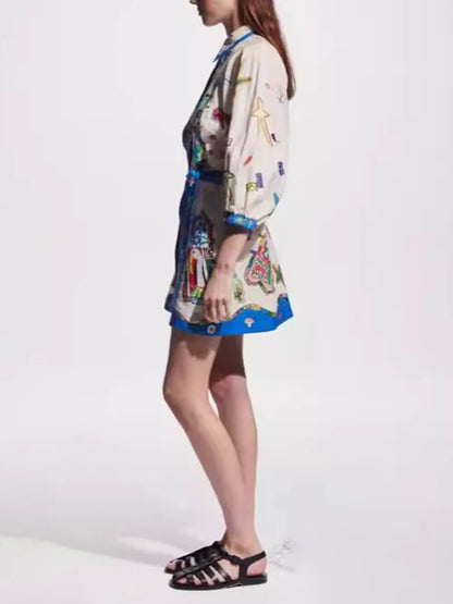 Temperament Peplum Stylish Printed Cardigan Dress