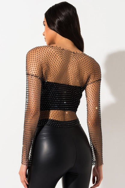 Black Stone Stylish Mesh Blouse