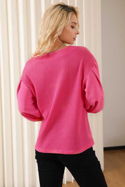 Cosybreezee - V-Neck Waffle-Knit Blouse