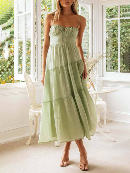 Backless Lace-Up Sleeveless Charming Patchwork Slip Dress