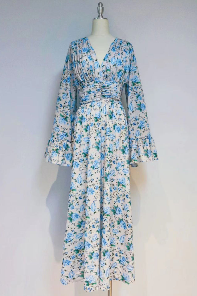 Aracely V Neck Charming Floral Maxi Dress