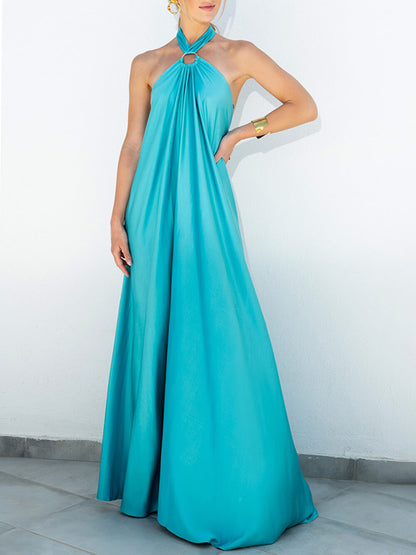 Summer Temperament Satin Charming Halter Swing Gown Dresses