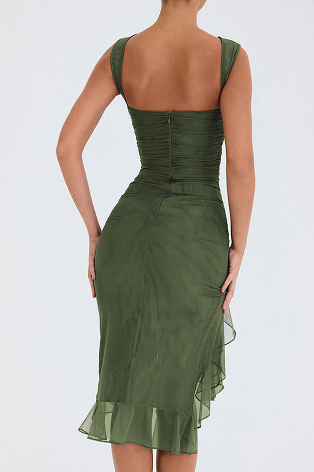 Bay Leaf Stylish Ruffle Midi Dress