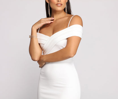 Valeria Formal Off The Graceful Shoulder Crepe Midi Dress