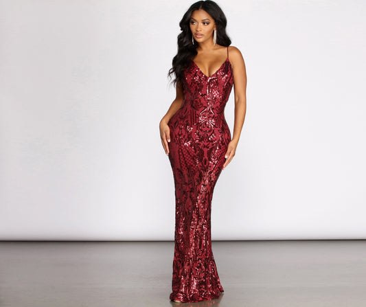 Seline Formal Stylish Sequin Scroll Dress