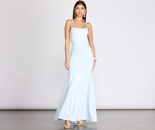 Billie Crepe Lace Up Mermaid Gown - Lady Occasions