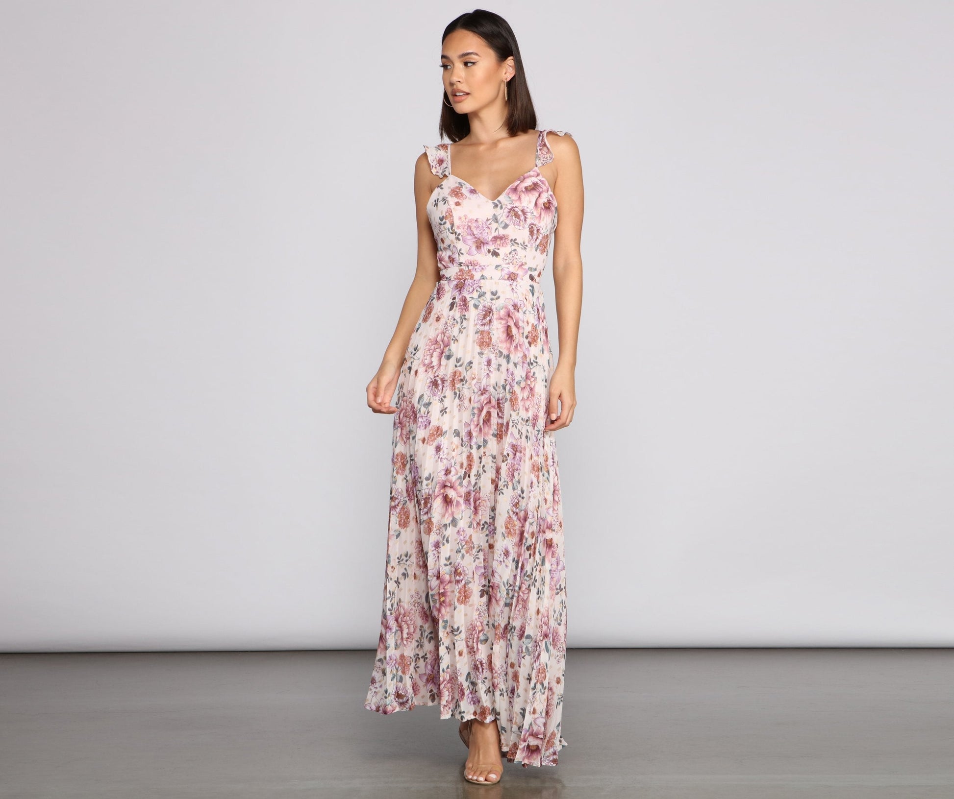 Ava Formal Floral Pleated Dress - Lady Occasions