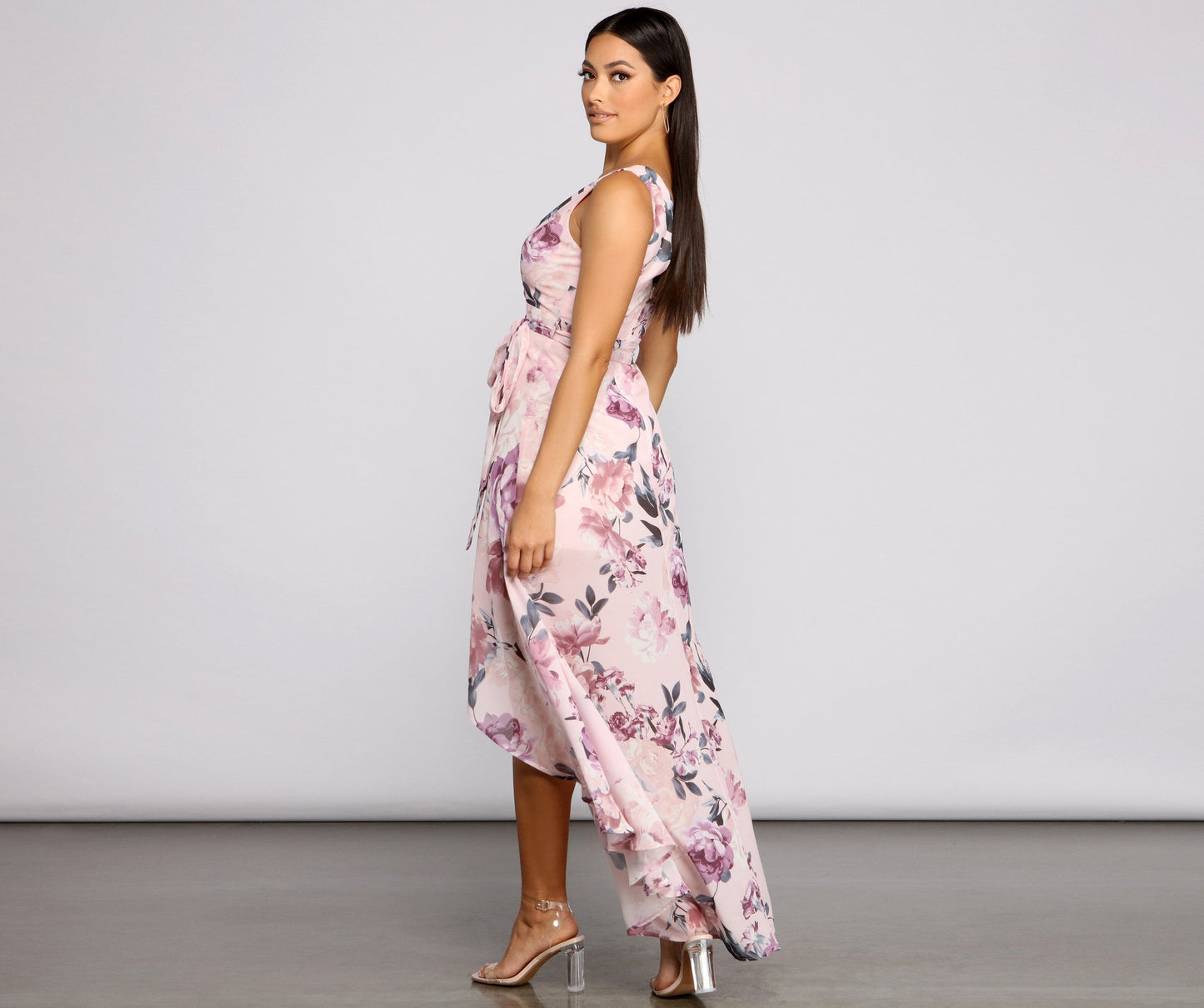 Wrapped In Romance Charming Floral Chiffon Maxi Dress