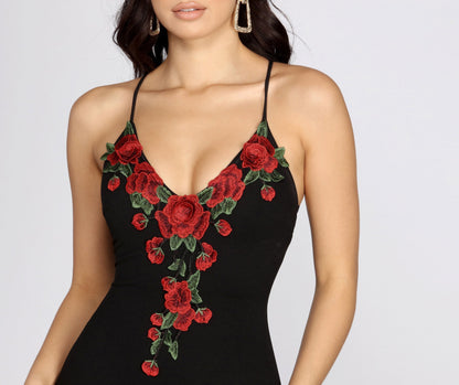 Rose Embroidered Stylish Bodycon Dress