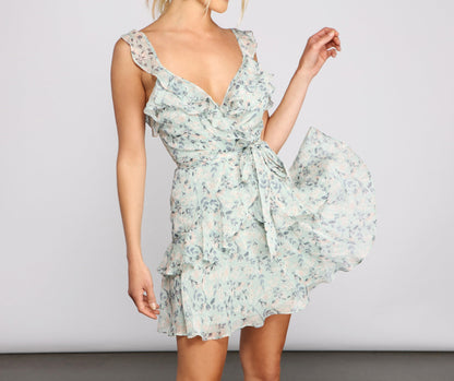 Romantic Floral Ruffled Charming Chiffon Skater Dress