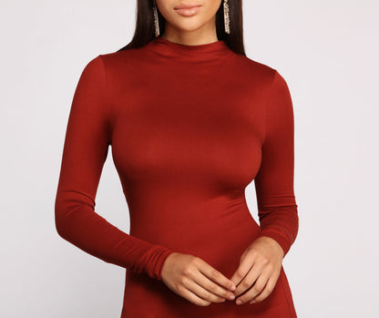 All About Knit Charming Mock Neck Mini Dress