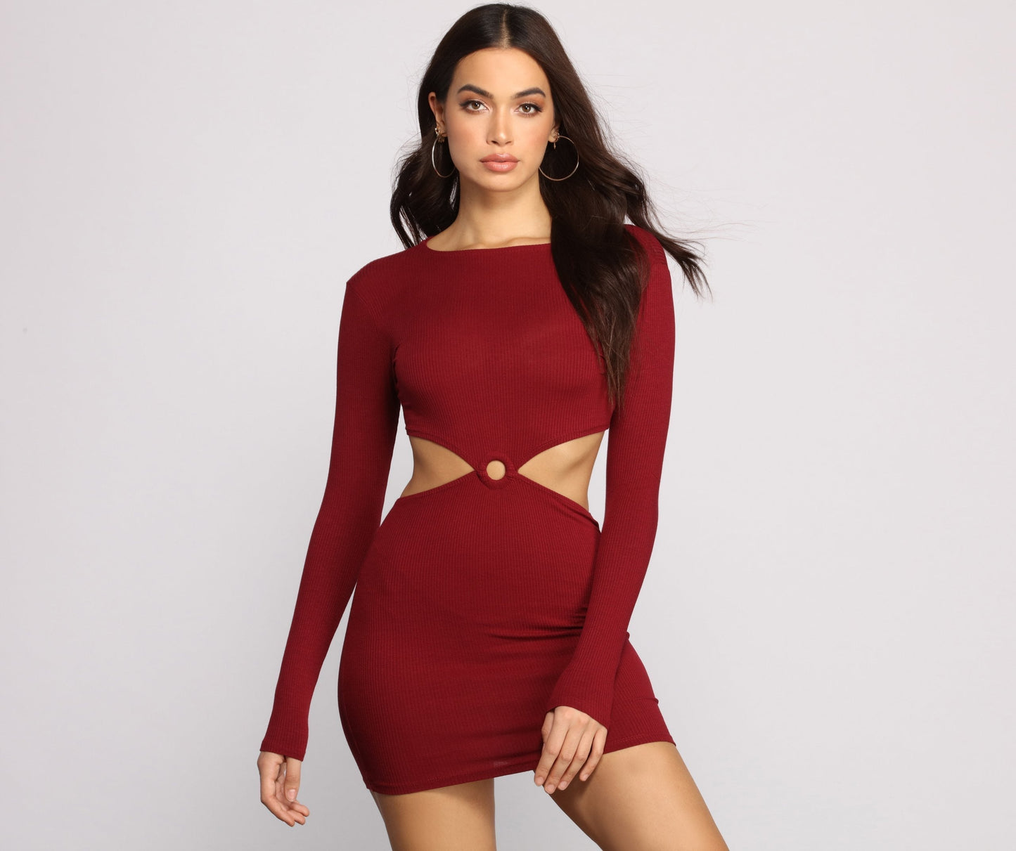 Ribbed Knit Stylish O-Ring Mini Dress