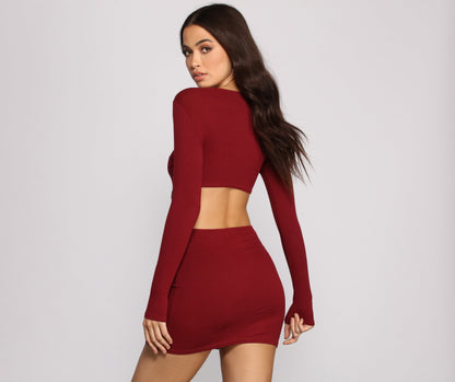 Ribbed Knit Stylish O-Ring Mini Dress