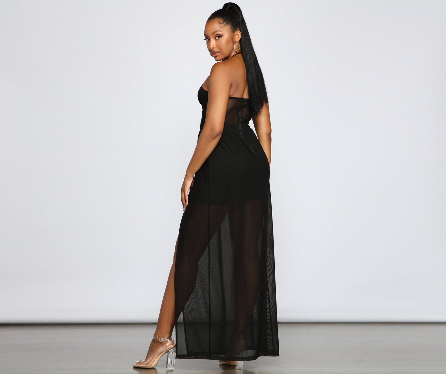 Sheer Appeal High Charming Slit Halter Dress