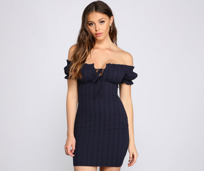 Show 'Em Off Charming Shoulder Smocked Mini Dress