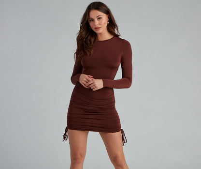 Ruched Babe Long Charming Sleeve Mini Dress