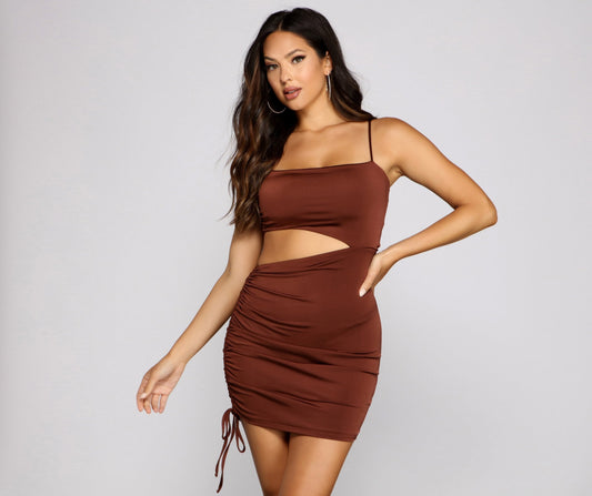 Hard To Get Ruched Cutout Mini Dress - Lady Occasions