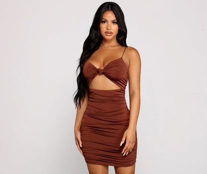 Twist And Pose Charming Ruched Mini Dress