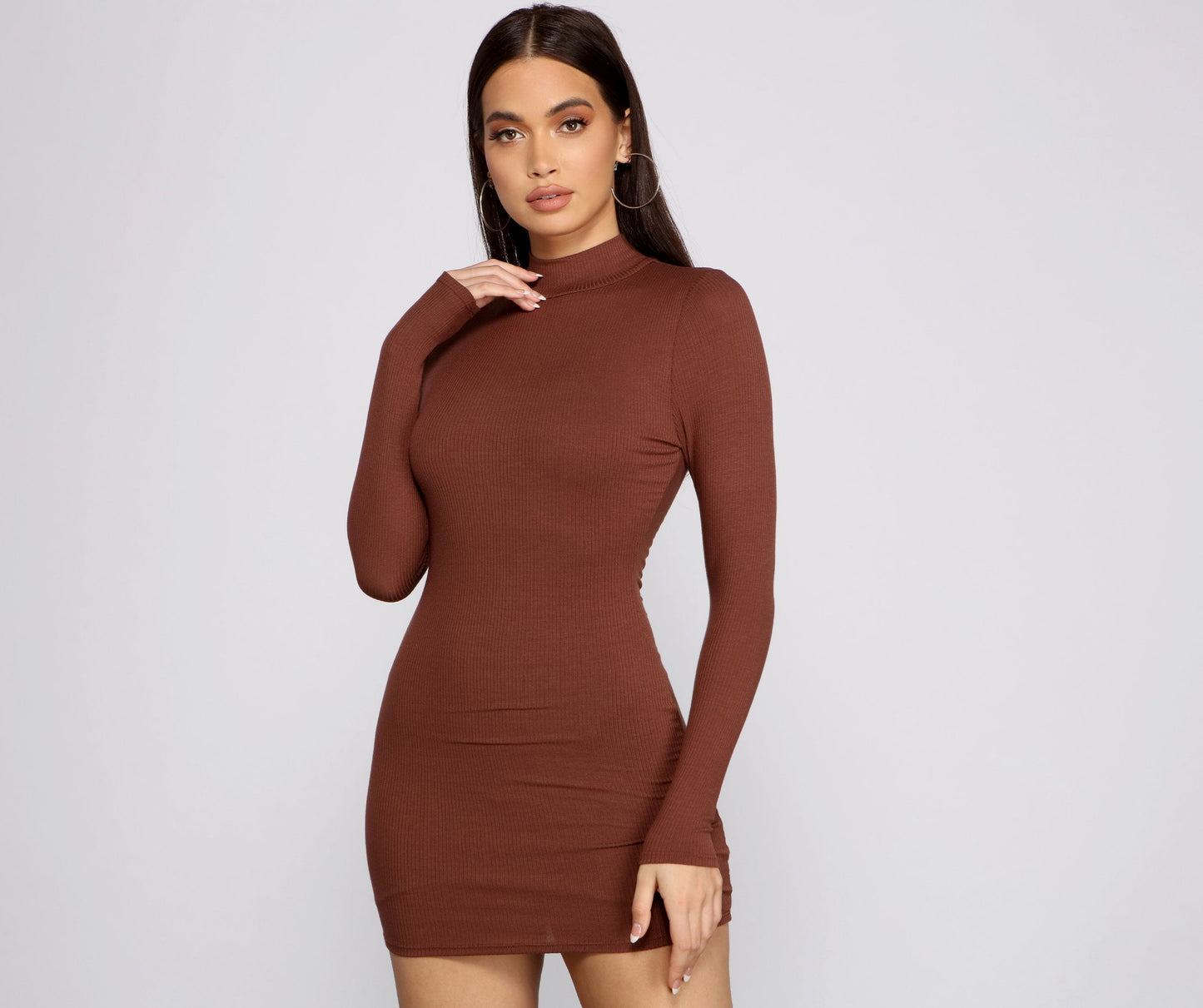 Basic Ribbed Knit Charming Long Sleeve Mini Dress