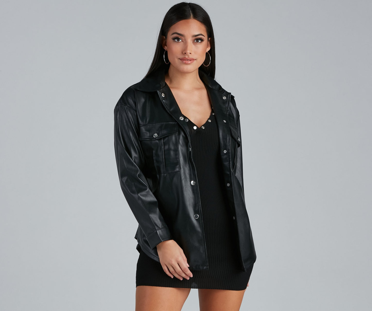 Sleek Trends Faux Leather Tie-Waist Shirt Jacket