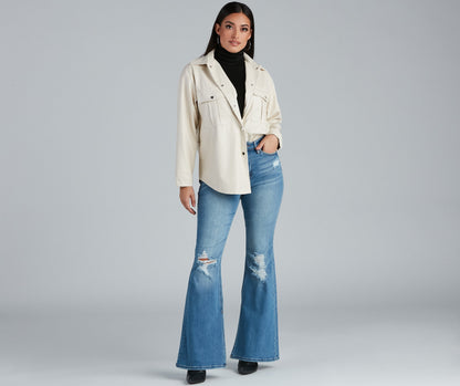 Sleek Trends Faux Leather Tie-Waist Shirt Jacket